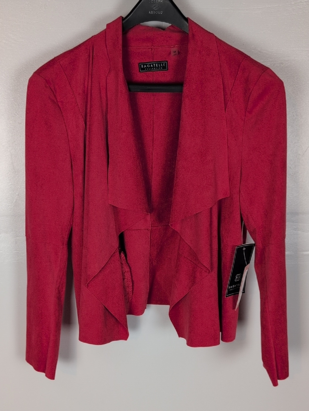Bagatelle Collection NWT Faux Suede Drape Front Jacket